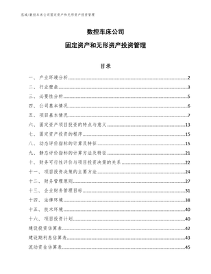 數控車床公司固定資產和無形資產投資管理