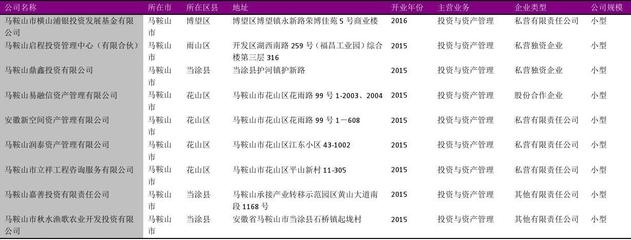 馬鞍山市投資與資產管理行業企業名錄2018版310家